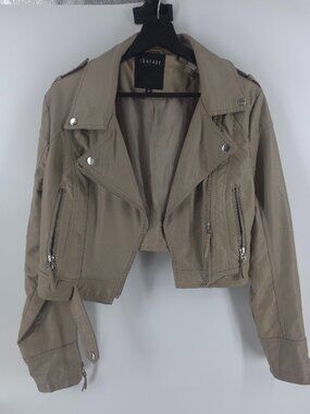 Therapy Taupe Cropped Faux Leather Moto Biker Jacket - Size L